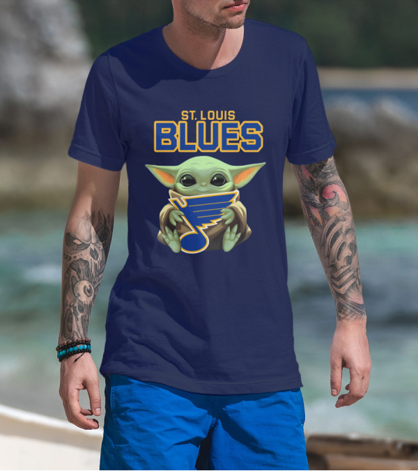 Baby Yoda Holding St Louis Blues T-Shirt