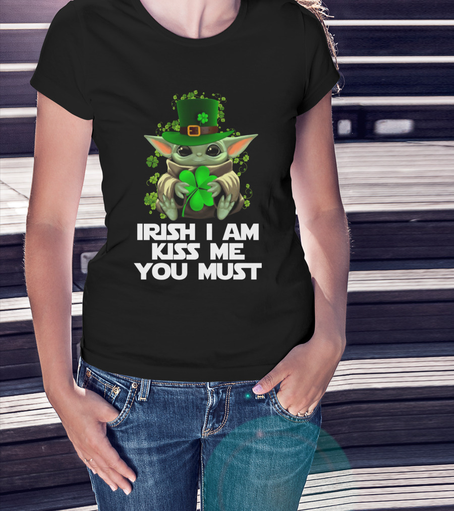 Yoda Irish I Am Kiss Me You Must St. Patrick's Day Baby Yoda Shamrock Hat T-Shirt