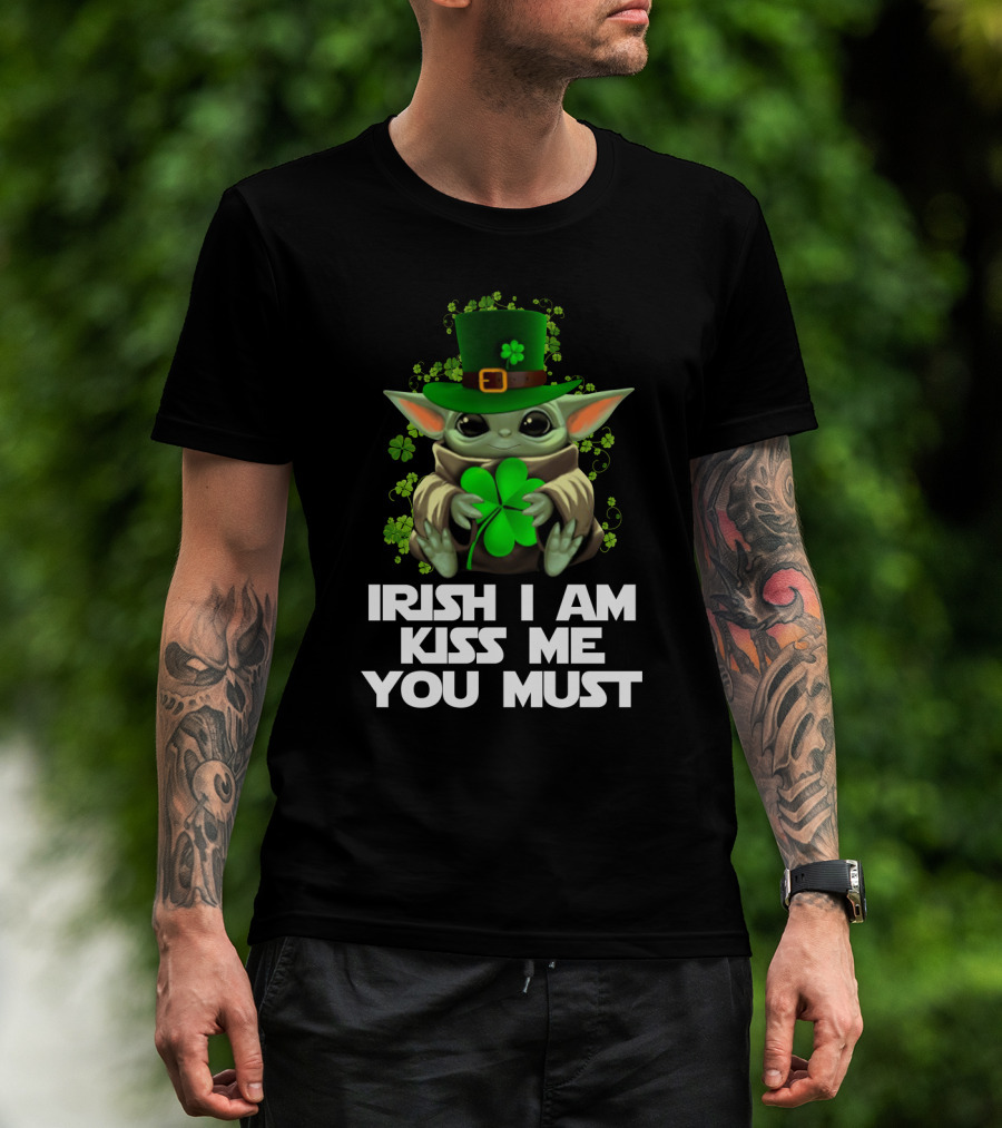 Yoda Irish I Am Kiss Me You Must St. Patrick's Day Baby Yoda Shamrock Hat T-Shirt