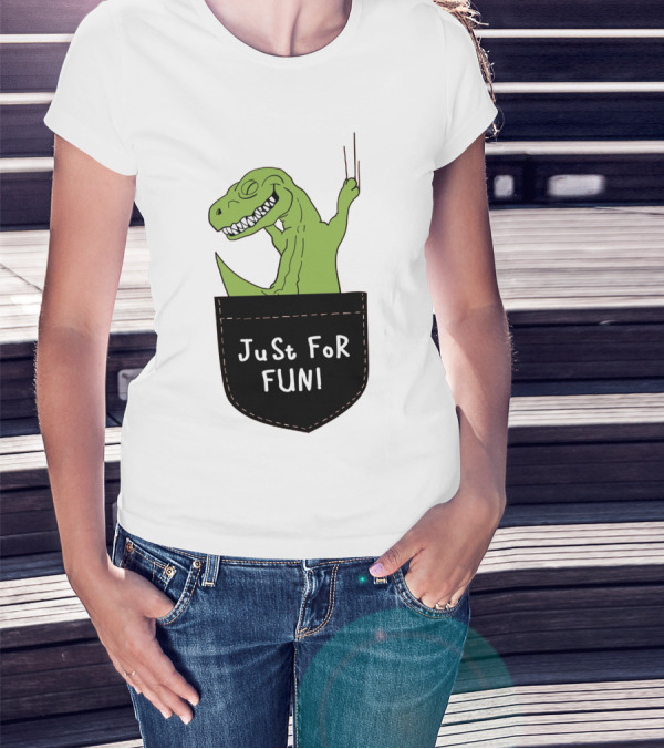 Just For Fun Dinosaur Sitting Inside A Pocket T-Shirt