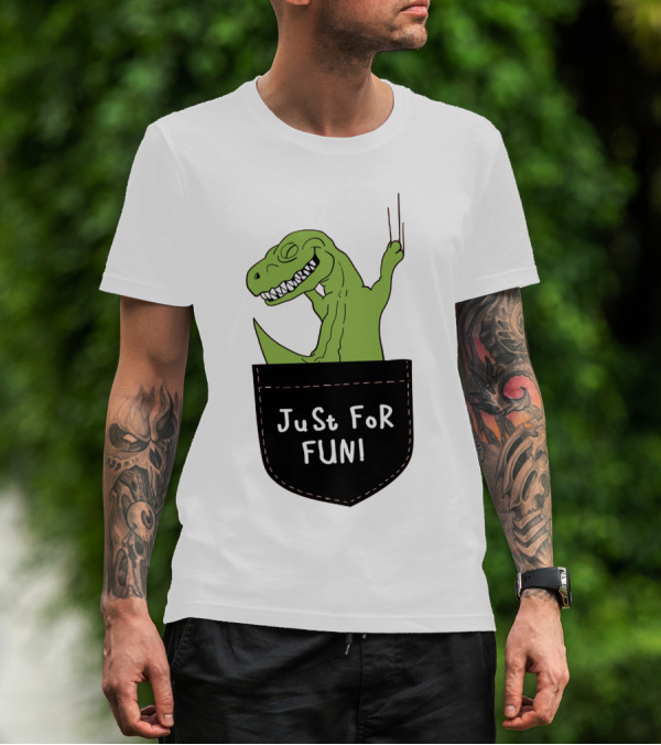 Just For Fun Dinosaur Sitting Inside A Pocket T-Shirt