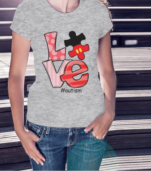 LOVE Autism #autism Puzzle Piece Mouse T-Shirt