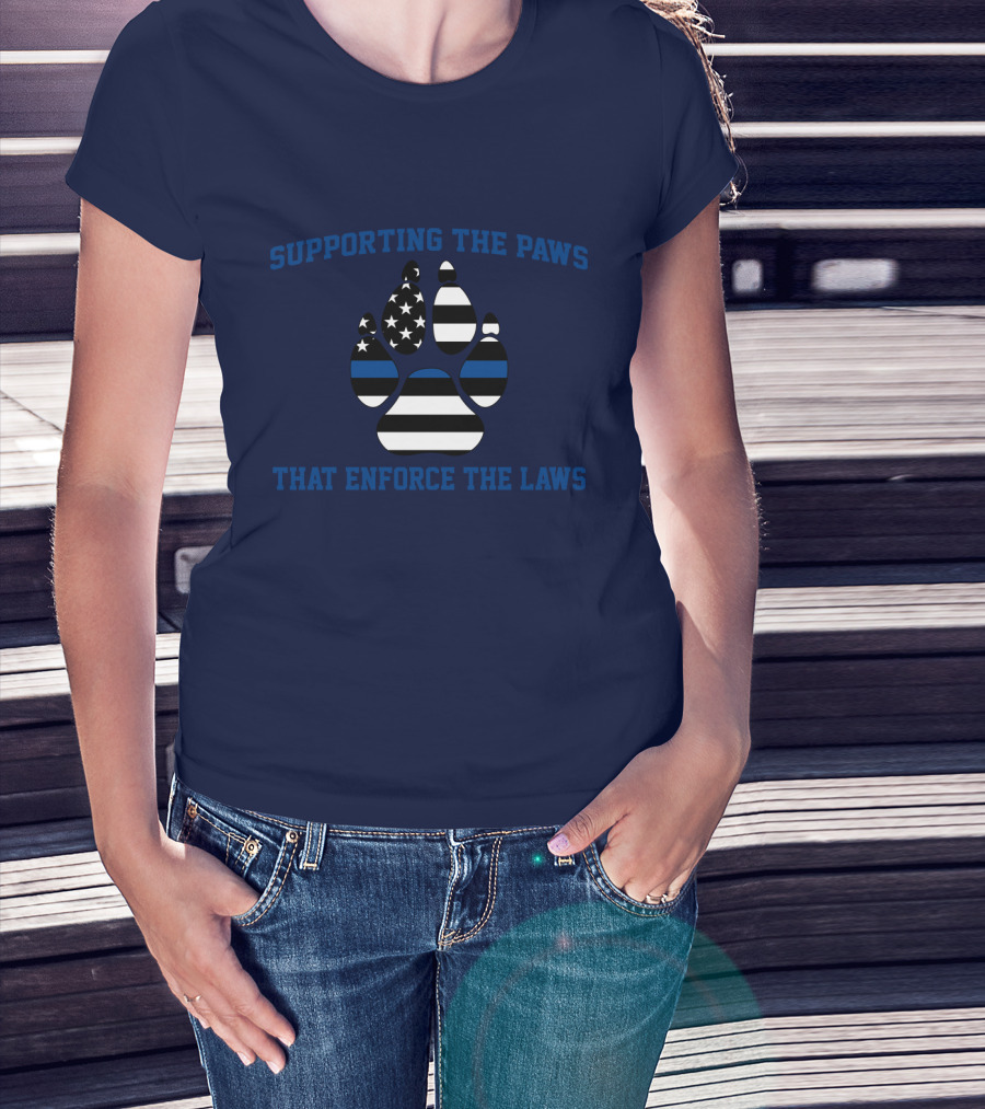 Supporting The Paws That Enforce The Laws American Flag Paw Prints T-Shirt