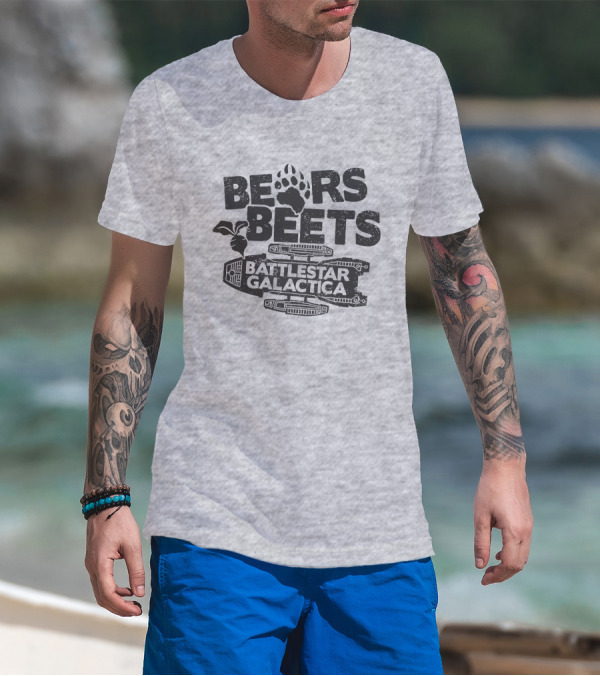 Bears Beets Battlestar Galactica Paw Print Spaceship Beetroot T-Shirt
