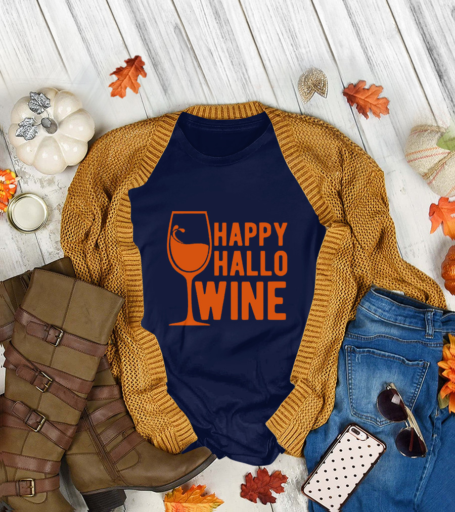 Happy HalloWine Wine Glass Halloween T-Shirt