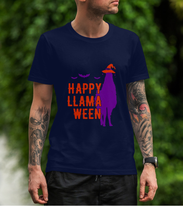 Happy Llamaween Llama Halloween Bat Witch Hat T-Shirt