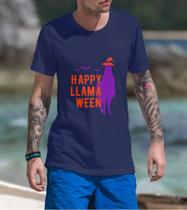 Happy Llamaween Llama Halloween Bat Witch Hat T-Shirt