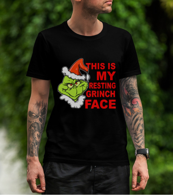 This Is My Resting Grinch Face Santa Hat Grumpy Expression T-Shirt