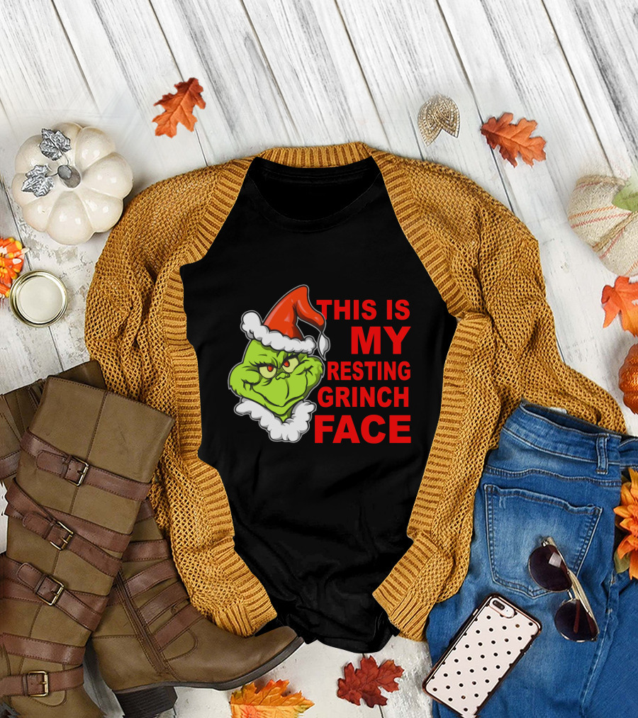 This Is My Resting Grinch Face Santa Hat Grumpy Expression T-Shirt