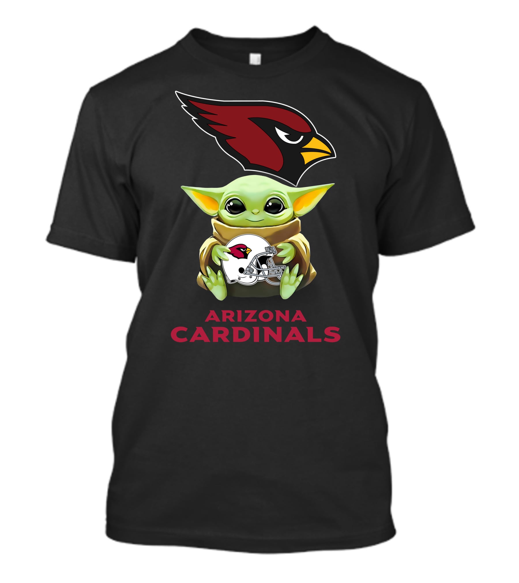 Baby Yoda Holding Arizona Cardinals Helmet T-Shirt