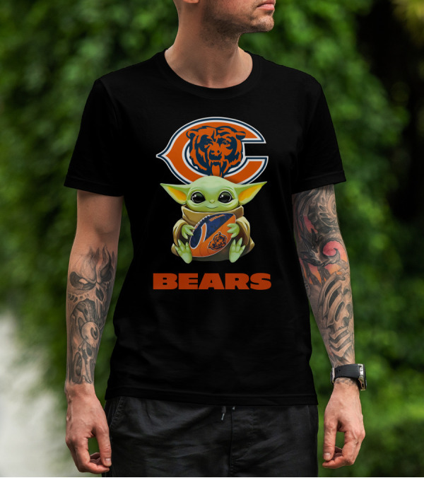 Baby Yoda Hugging Chicago Bears Football With Logo Bears T-Shirt