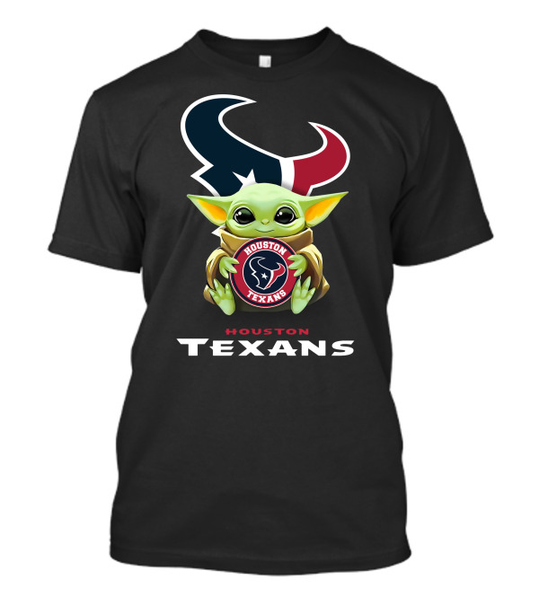 Baby Yoda Holding Houston Texans Logo Football Team Emblem T-Shirt