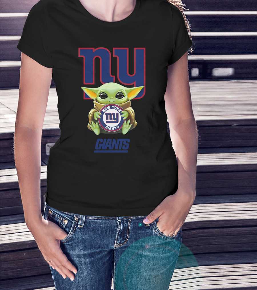 Baby Yoda Holding New York Giants Football Team T-Shirt