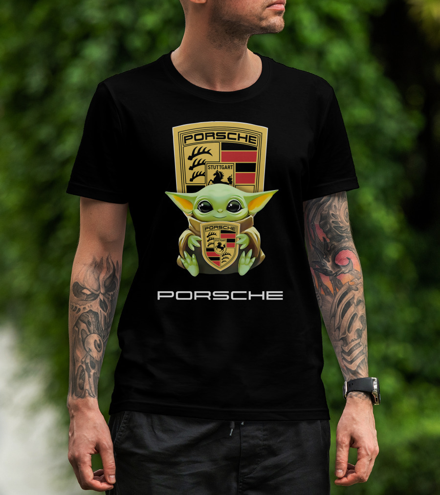 Baby Yoda Holding Porsche Stuttgart T-Shirt