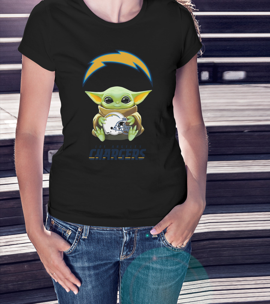 Baby Yoda Hug Los Angeles Chargers Helmet T-Shirt