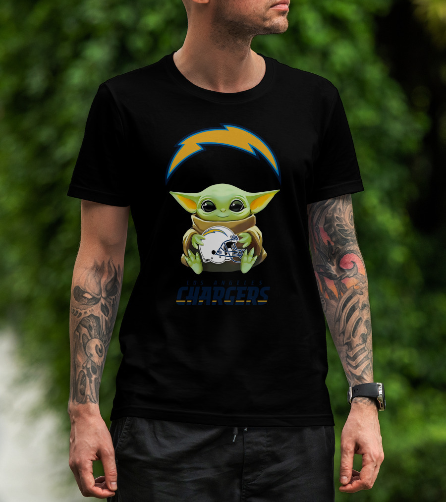 Baby Yoda Hug Los Angeles Chargers Helmet T-Shirt