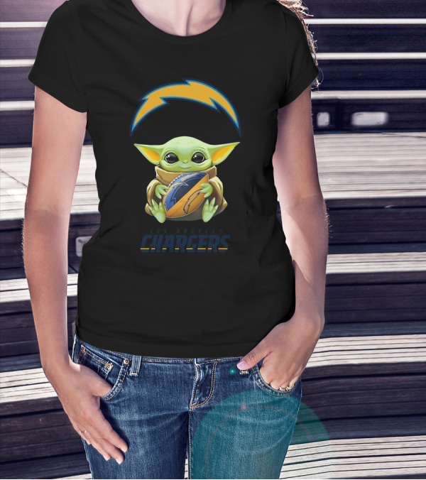 Baby Yoda Hug Los Angeles Chargers Football T-Shirt