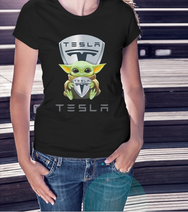 Baby Yoda Holding Tesla T-Shirt