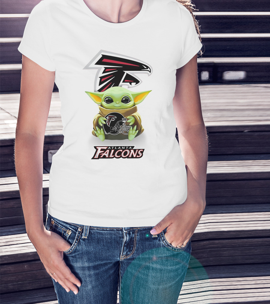 Atlanta Falcons Baby Yoda Holding Helmet Nfl Team T-Shirt