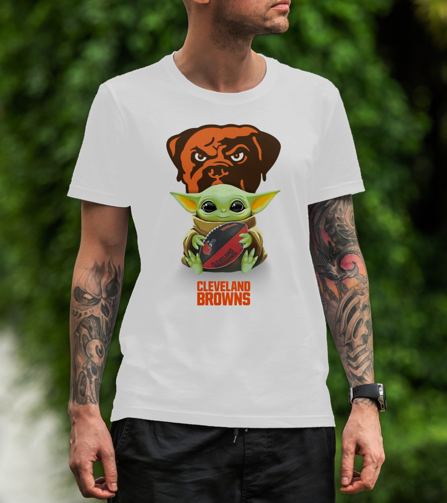 Baby Yoda Cleveland Browns Football Hug Tailgate Browns Dog T-Shirt