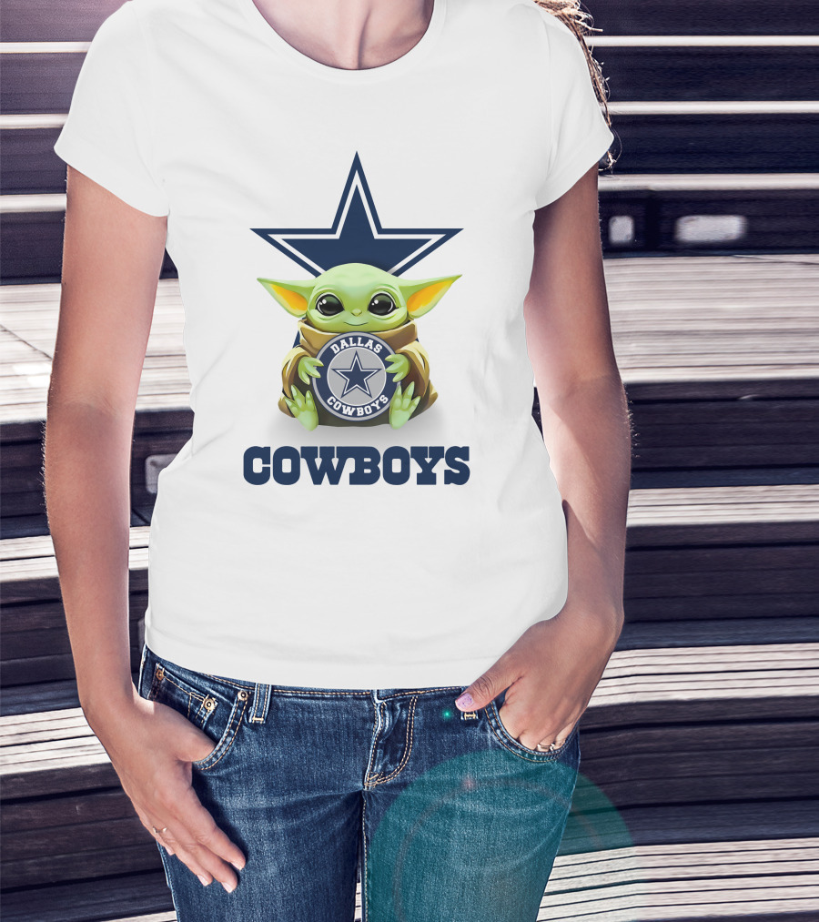 Baby Yoda Holding Dallas Cowboys Star Logo With Cowboys T-Shirt