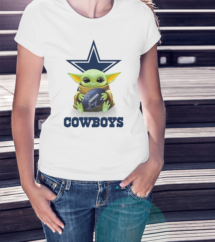 Baby Yoda Hug Cowboys Football Tailgate Dallas White T-Shirt