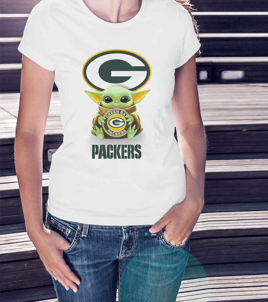 Baby Yoda Holding Green Bay Packers Logo Packers T-Shirt