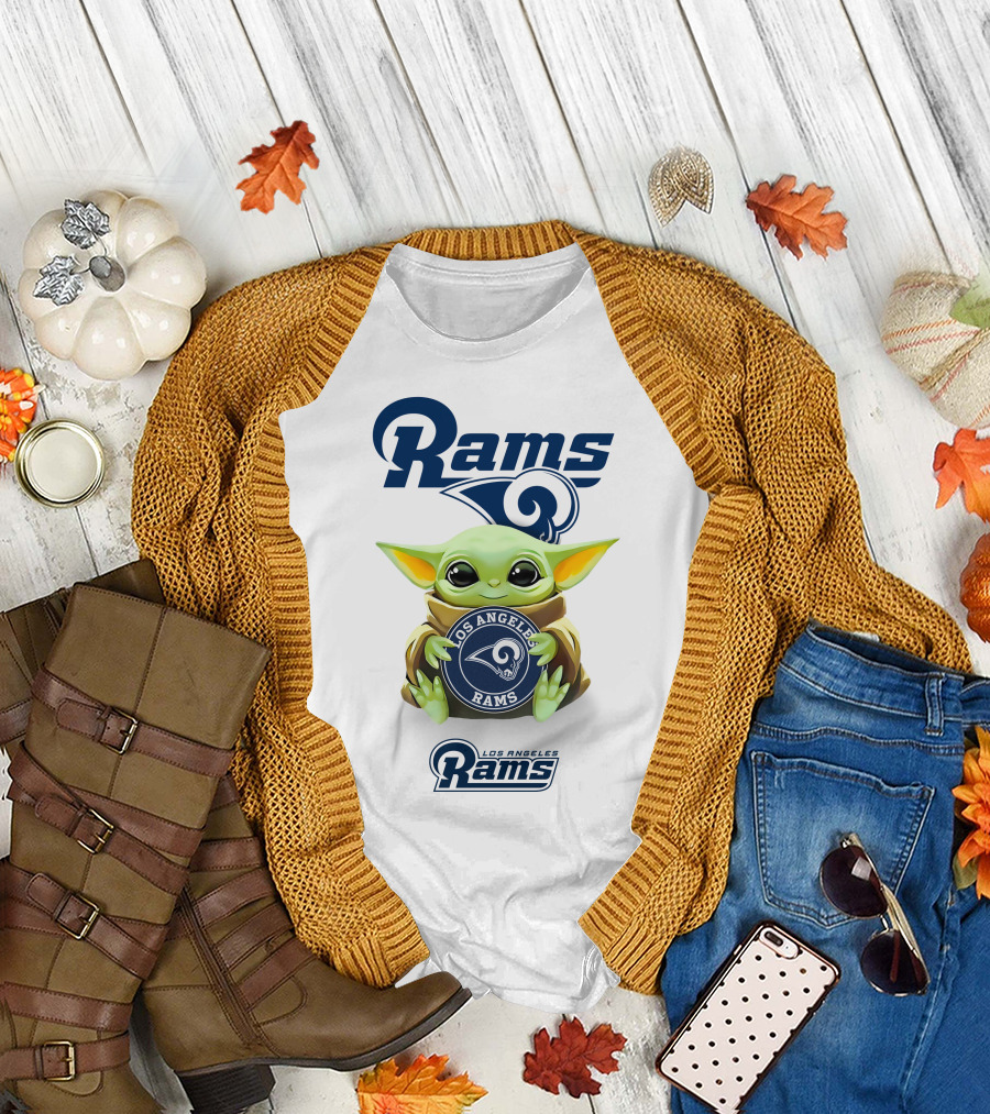 Baby Yoda Holding Los Angeles Rams Emblem With Rams T-Shirt