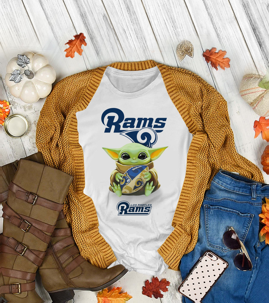 Baby Yoda Los Angeles Rams Football Hug T-Shirt