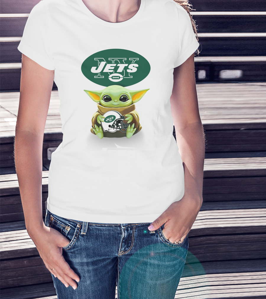 Baby Yoda Holding New York Jets Football Helmet With Jets T-Shirt