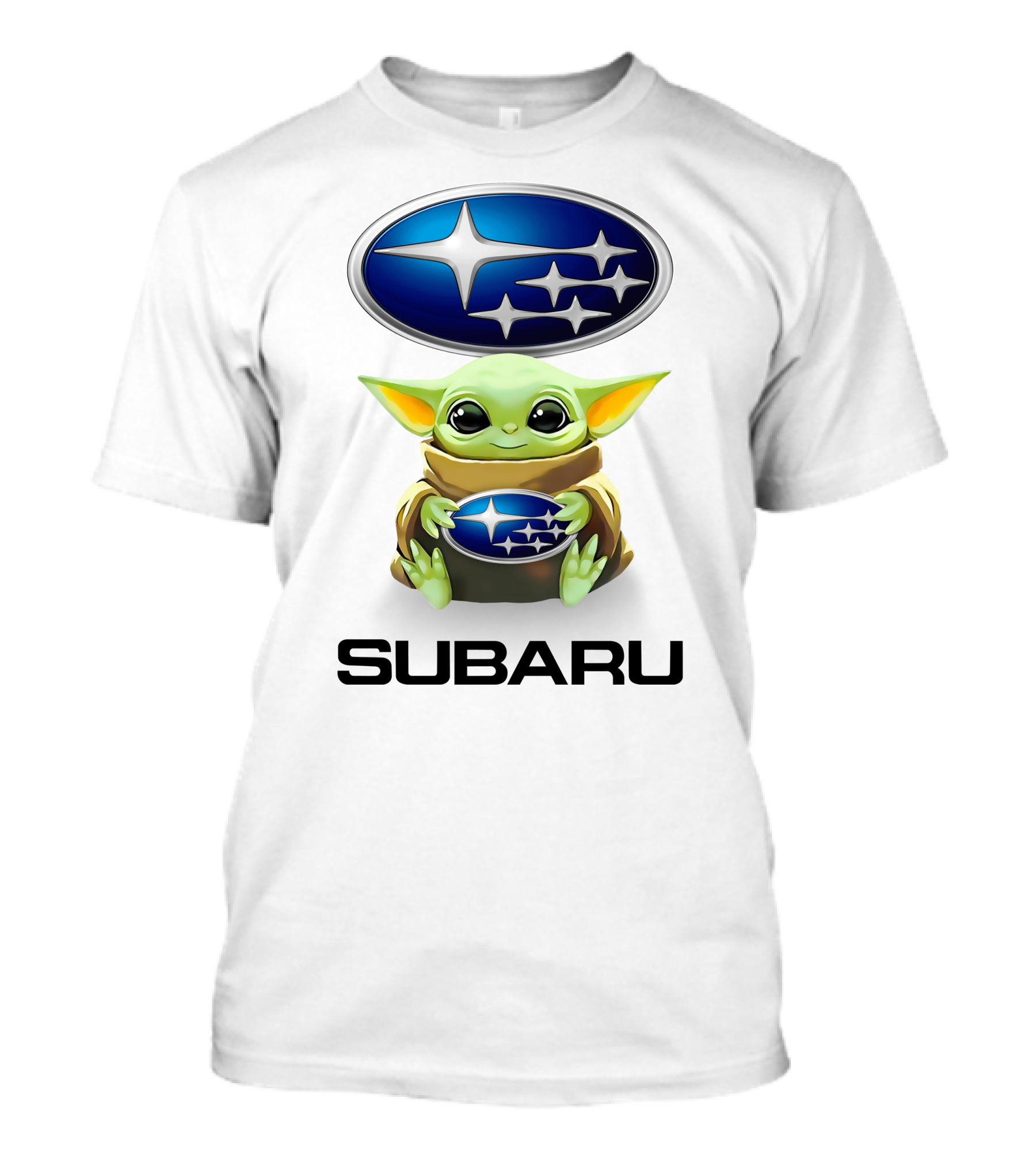 Baby Yoda Subaru Logo Hug White T-Shirt