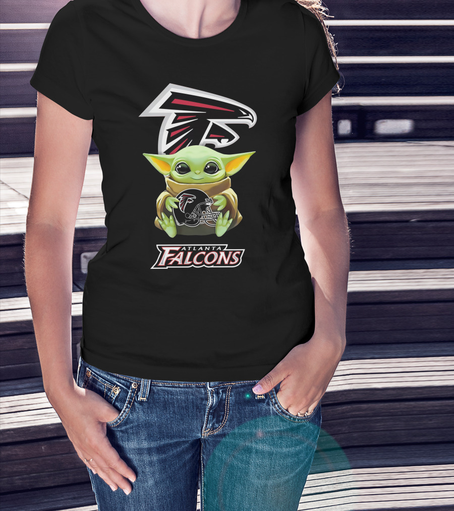 Atlanta Falcons Baby Yoda With Helmet And Team T-Shirt
