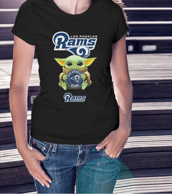 Star Wars Baby Yoda Holding Los Angeles Rams Emblem T-Shirt