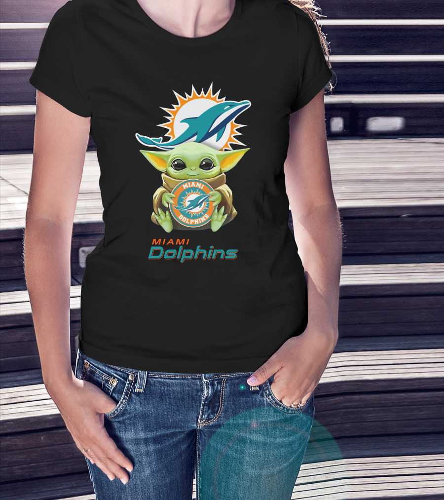 Star Wars Baby Yoda Holding Miami Dolphins NFL T-Shirt