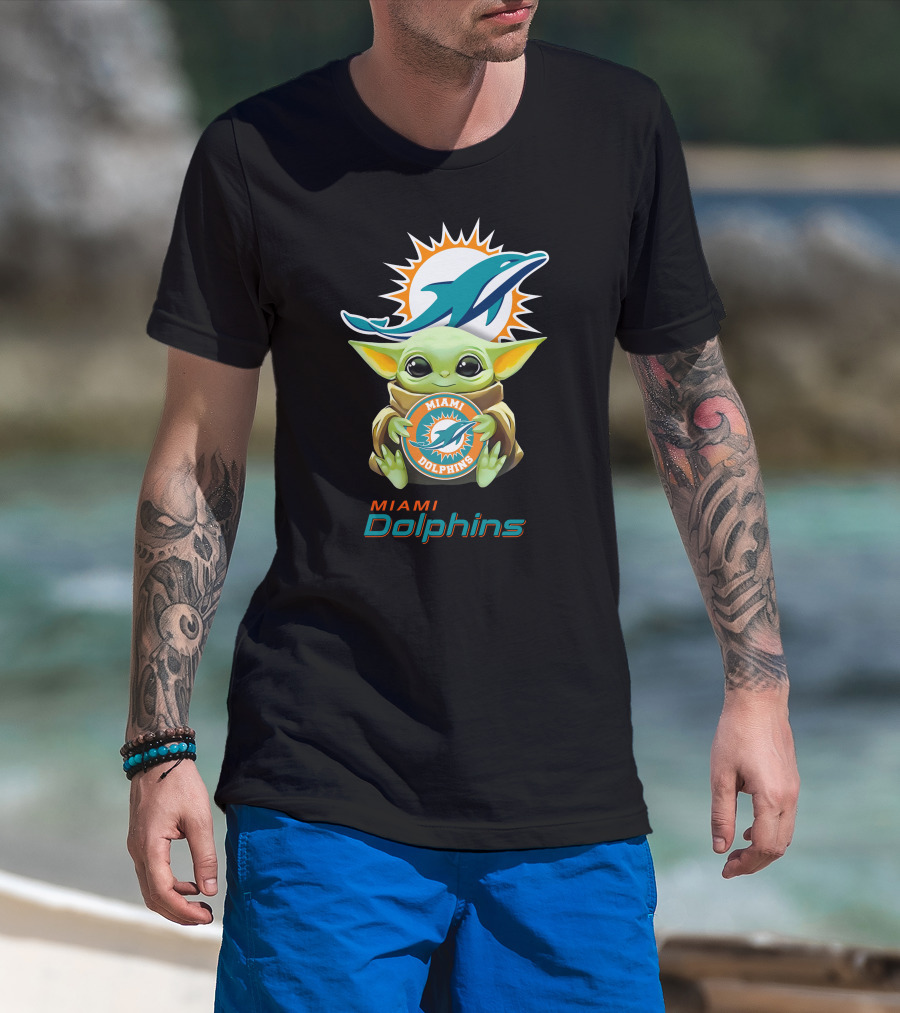 Star Wars Baby Yoda Holding Miami Dolphins NFL T-Shirt