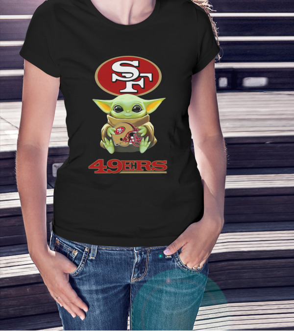 Star Wars Baby Yoda Sf 49ers Helmet 49ers T-Shirt