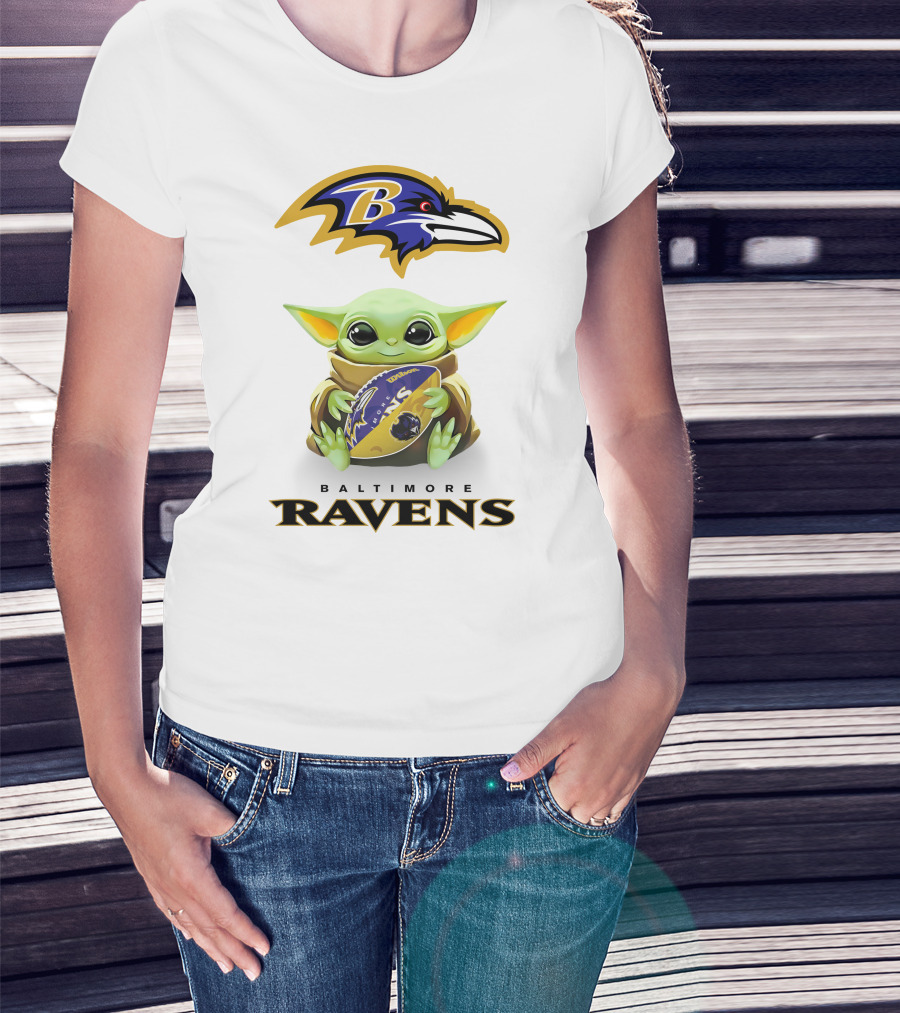 Baby Yoda Hug Baltimore Ravens Football Logo Ravens T-Shirt