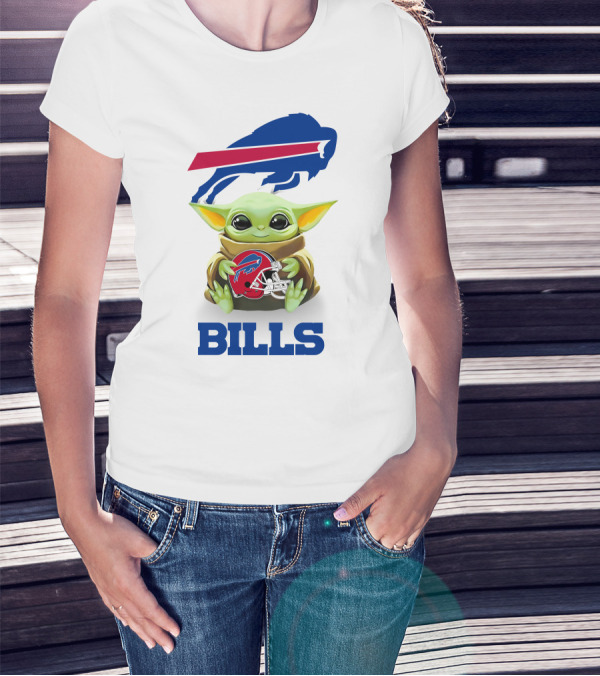 Baby Yoda Holding Buffalo Bills Helmet With Bills T-Shirt
