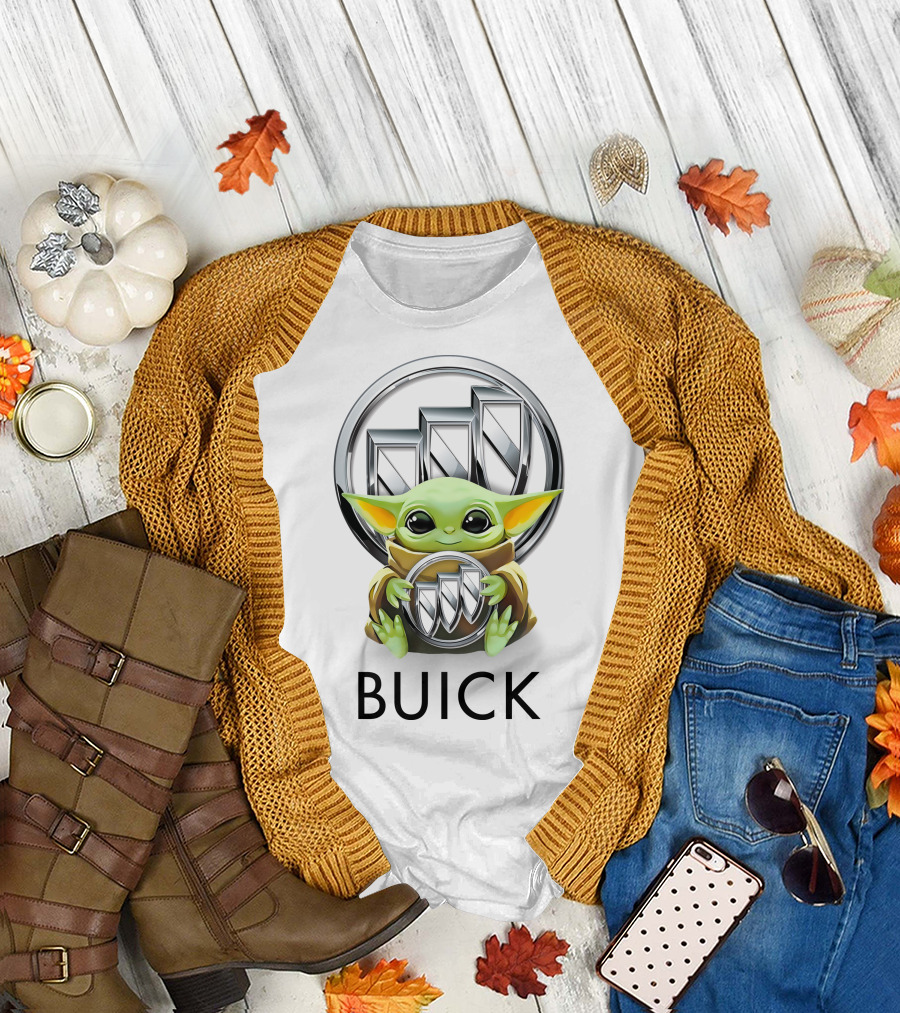 Baby Yoda with Buick Logo Hugging Emblem T-Shirt