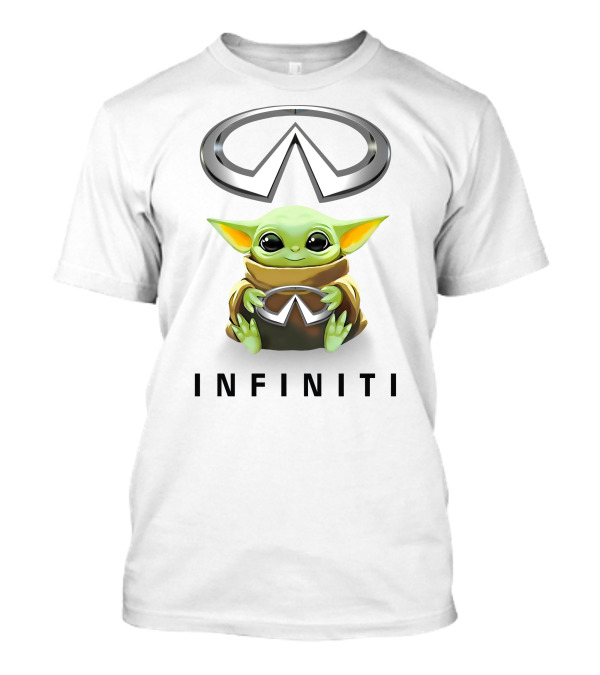 Baby Yoda Holding Infiniti Logo With Infiniti Text T-Shirt