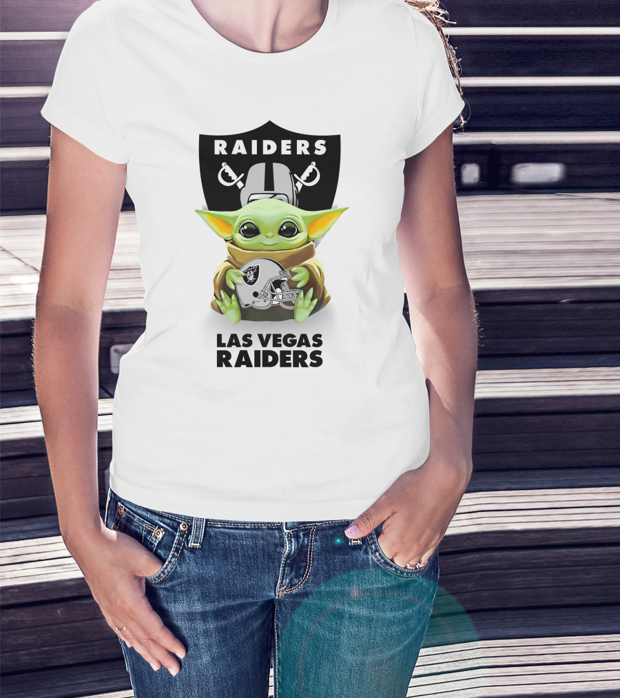 Baby Yoda Holding Las Vegas Raiders Football Helmet Shield Emblem T-Shirt