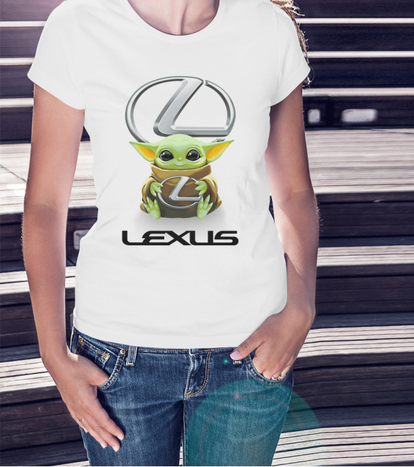 Baby Yoda Holding Lexus Logo Icon With Lexus Text T-Shirt