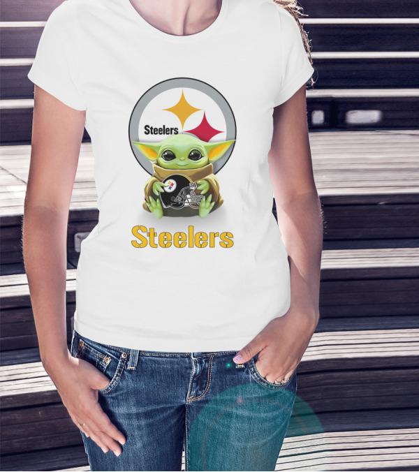 Steelers Baby Yoda Holding Pittsburgh Helmet T-Shirt