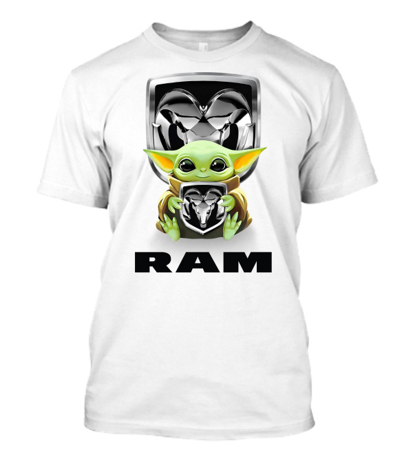 Baby Yoda Holding Ram Logo With Large Ram Text T-Shirt