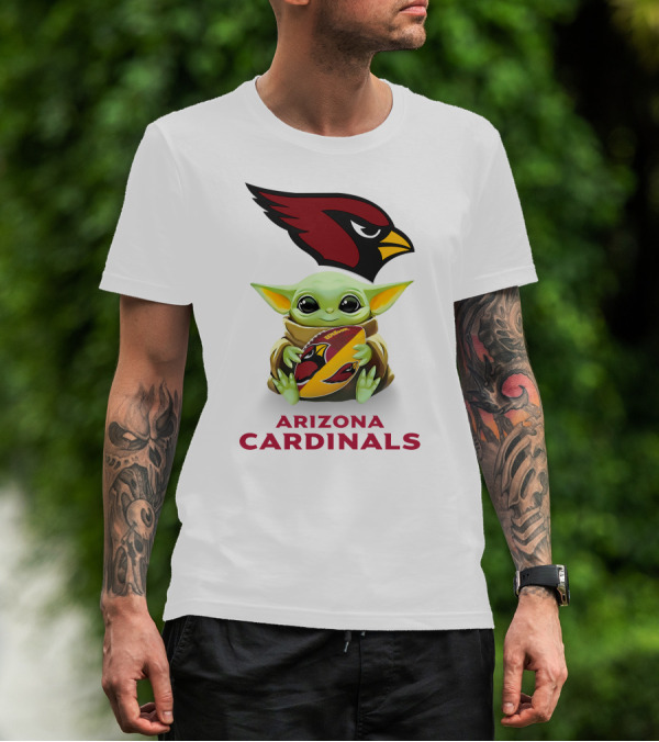 Star Wars Baby Yoda Hugging Arizona Cardinals Football Tailgate White T-Shirt