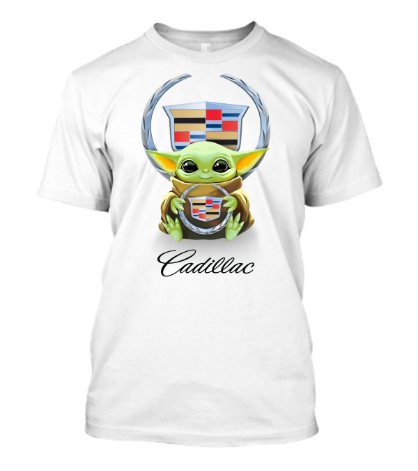 Star Wars Baby Yoda Holding Cadillac Emblem Badge Hugging T-Shirt
