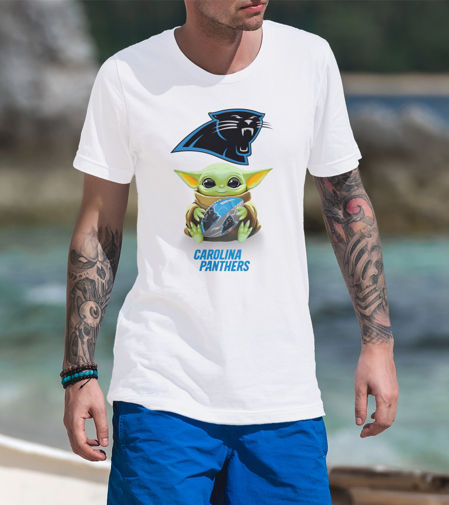 Star Wars Baby Yoda Hug Carolina Panthers Football T-Shirt