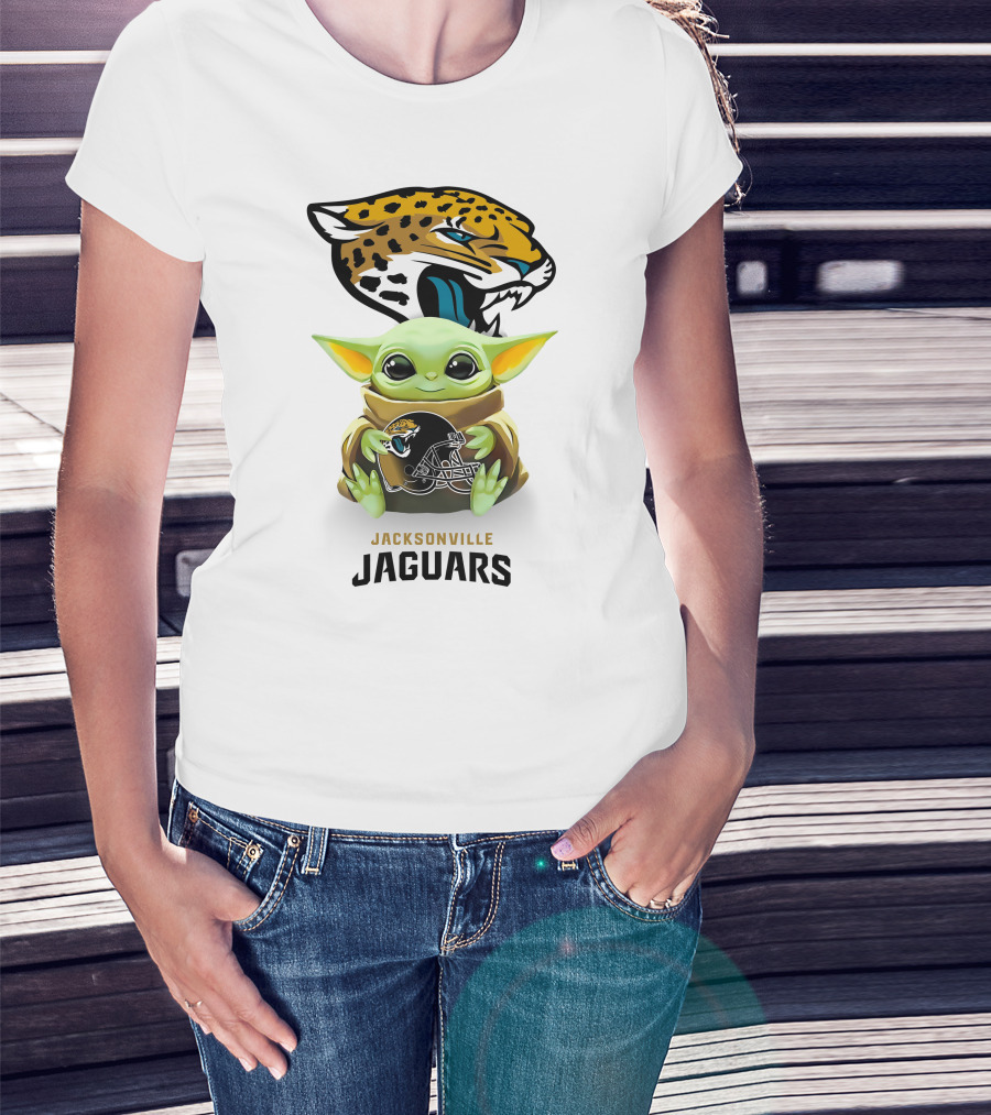 Star Wars Baby Yoda Holding Jacksonville Jaguars Helmet T-Shirt
