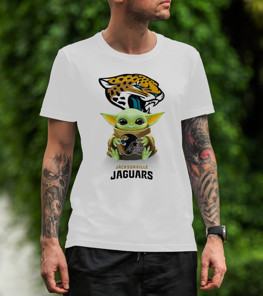 Star Wars Baby Yoda Holding Jacksonville Jaguars Helmet T-Shirt