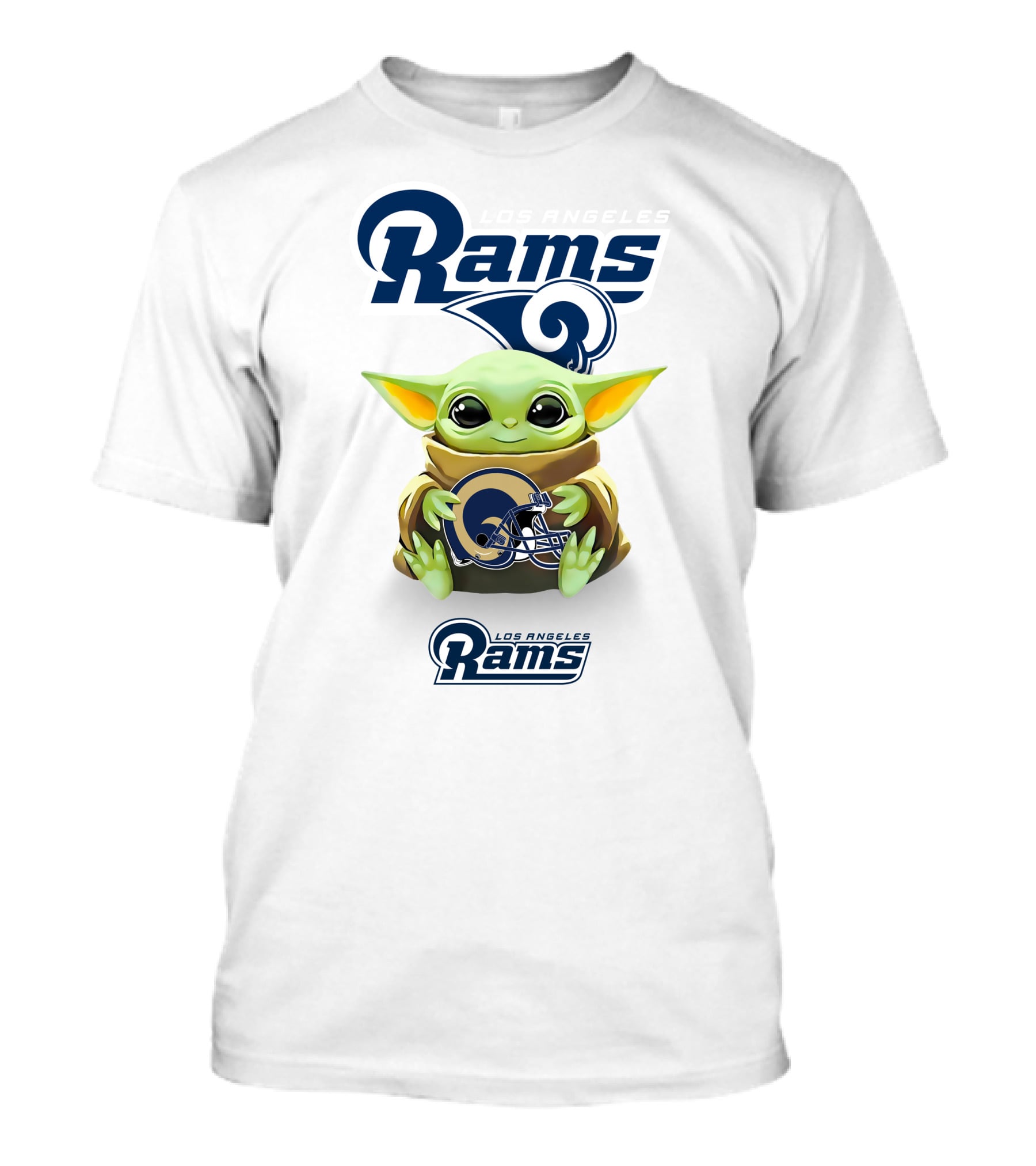 Rams Star Wars Baby Yoda Los Angeles Rams Helmet Hug T-Shirt
